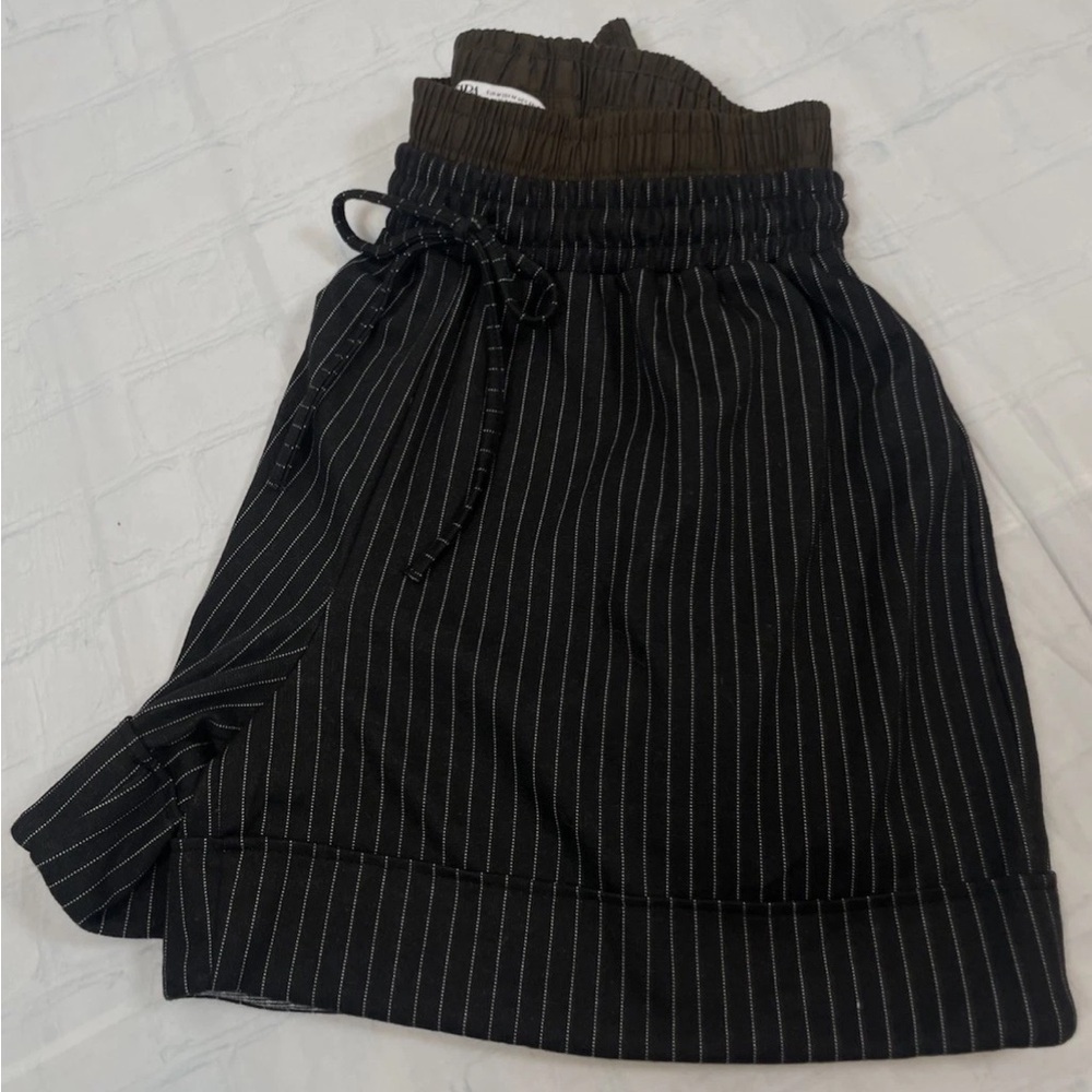 Zara PINSTRIPE BOXER SHORTS Woman’s Size M NEW Black Brown Pockets Elastic Waist - Picture 14 of 15